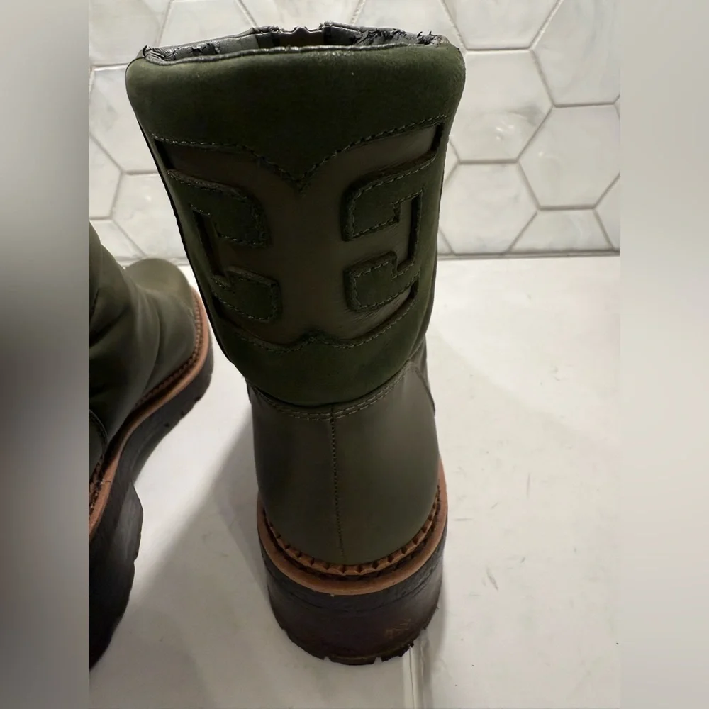 Sam Edelman Jalissa Army Green Waterproof Puffer Boots Leather & Fabric Size 6.5